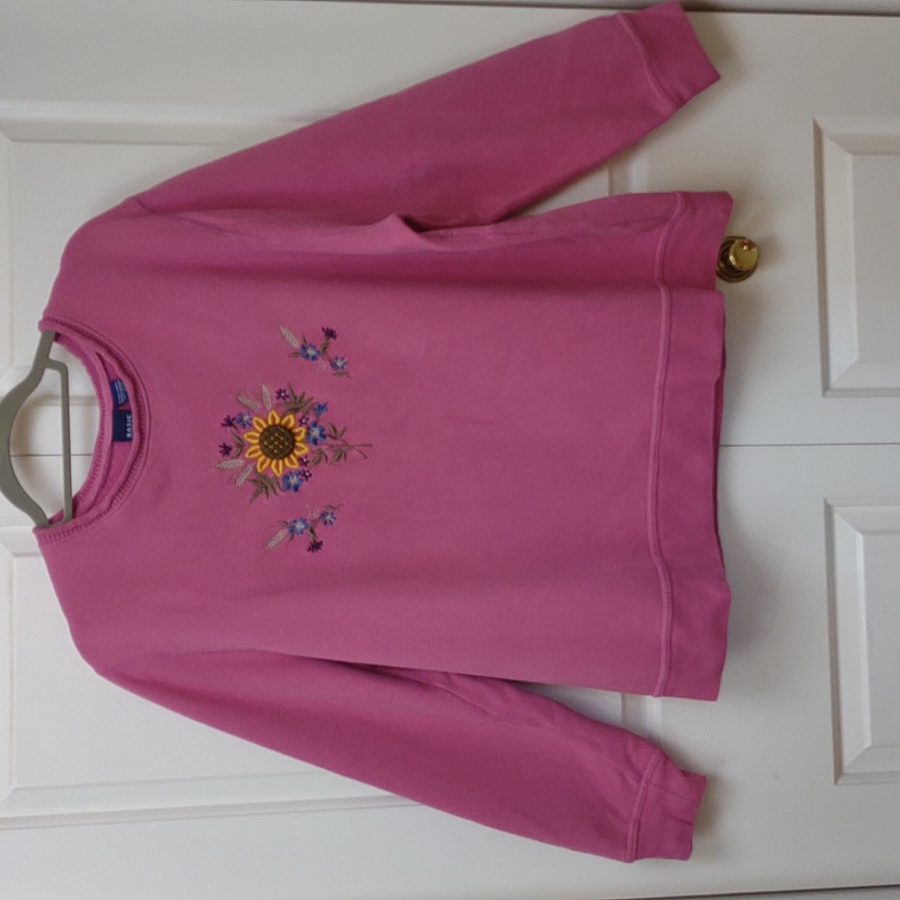 Basic Editions Pink Soft LS Roll Collar Sunflower Raised Design Sweatshirt - Picture 2 of 11